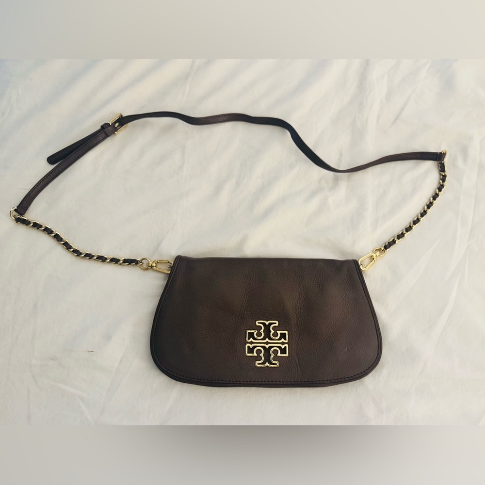 Tory Burch Britten Leather Crossbody/Shoulder Bag – Brown + Gold Hardware
